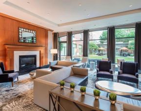Lounge and coworking space at Courtyard By Marriott Boston Brookline.