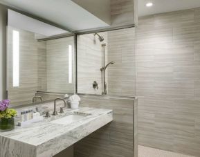Private guest bathroom with shower at Boston Park Plaza.