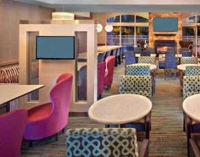 Dining and coworking space at Residence Inn Boston Tewksbury.
