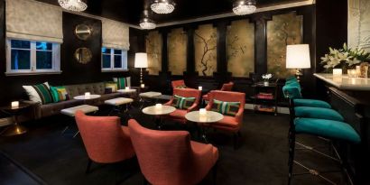 Lobby and coworking lounge at Maison 140 Beverly Hills.