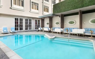Stunning outdoor pool at The Mosaic Hotel Beverly Hills.