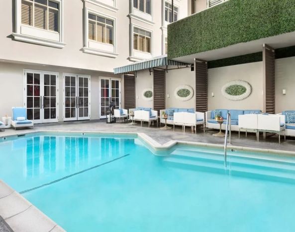 Stunning outdoor pool at The Mosaic Hotel Beverly Hills.