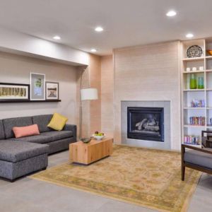 Lobby and coworking lounge at Country Inn & Suites Chicago/Tinley Park.
