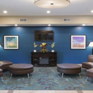 Lobby and coworking lounge at Candlewood Suites Odessa.