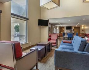 Lobby and coworking lounge at Comfort Inn & Suites Albuquerque Downtown.