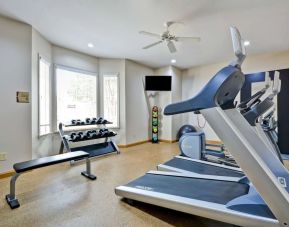 Well equipped fitness center at Homewood Suites By Hilton Dallas-Lewisville.
