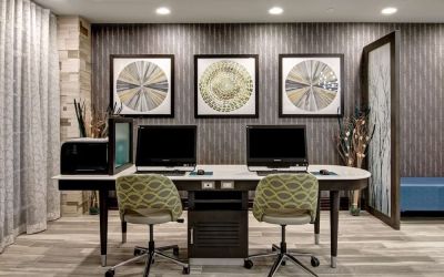 Business center with PC, internet, and printer at Homewood Suites By Hilton Burlington.