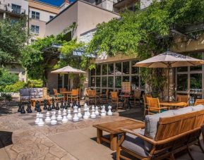 Outdoor garden and coworking space at Hilton San Antonio Hill Country.