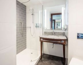 Guest bathroom with shower at Hampton By Hilton Humberside Airport.