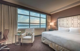Delux king room with natural light at Hilton Baton Rouge Capitol Center.