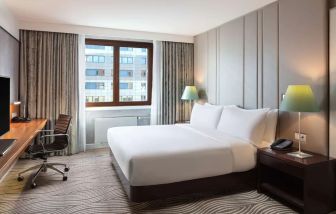Delux king room with work station at Hilton Berlin.