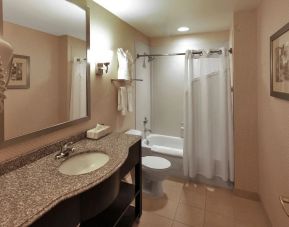 Guest bathroom with shower and bath at Holiday Inn Express Baltimore Downtown.