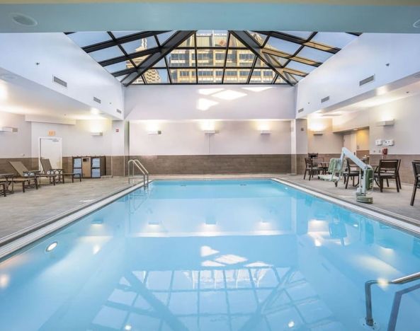 Stunning indoor pool at Hilton Indianapolis Hotel & Suites.