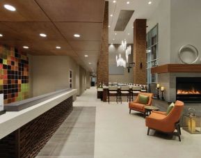 Lobby and coworking space at Hilton Garden Inn Calgary Downtown.