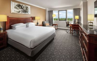 Delux king room with natural light at Hilton Short Hills.