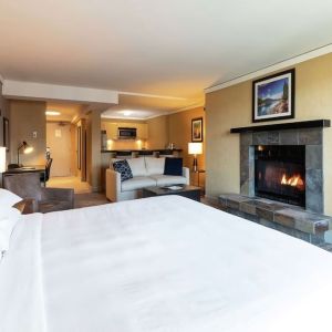 Delux king room with fire place at Hilton Whistler Resort & Spa.