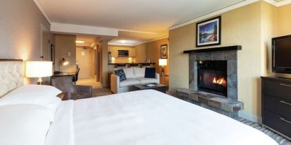 Delux king room with fire place at Hilton Whistler Resort & Spa.