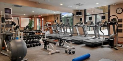 Equipped fitness center at Hilton Whistler Resort & Spa.