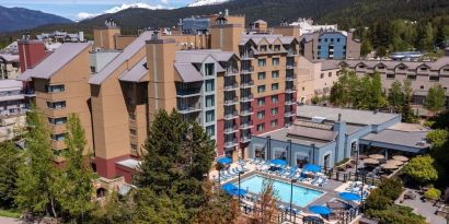 Stunning outdoor pool at Hilton Whistler Resort & Spa.