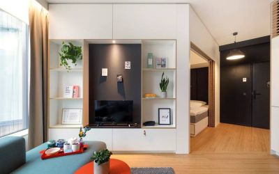Day use amenities include TV and living area (with the exception of the bed) at Zoku Copenhagen.