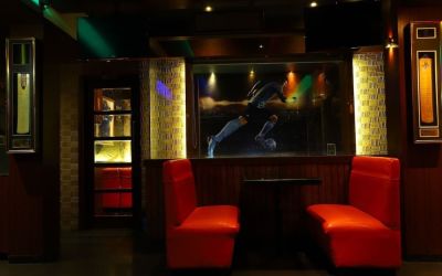 Bar and coworking space at Hotel Alka Residency.