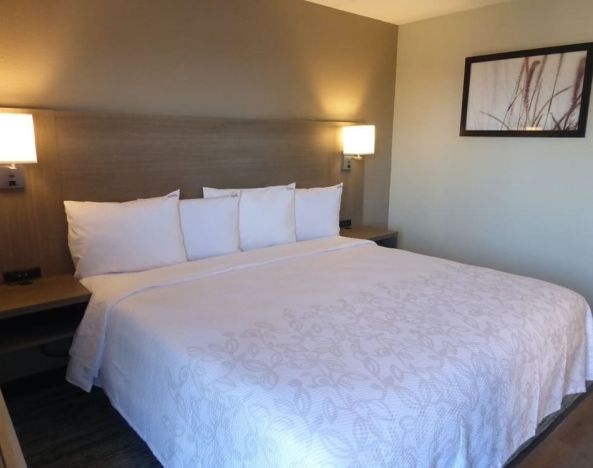 Cozy delux king room at Red Roof Plus Bourbonnais.