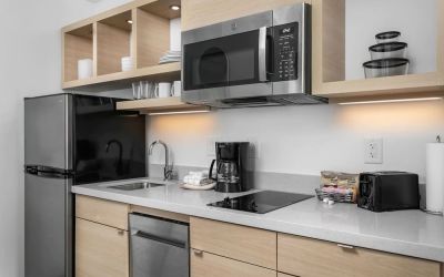 In-room kitchen at TownePlace Suites Nashville Midtown.