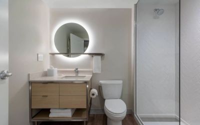 Guest bathroom with shower at TownePlace Suites Nashville Midtown.