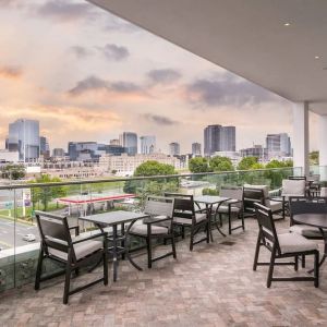 Seats in rooftop perfect for coworking at TownePlace Suites Nashville Midtown.