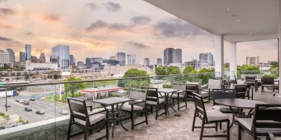 Seats in rooftop perfect for coworking at TownePlace Suites Nashville Midtown.