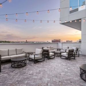 Seats in rooftop perfect for coworking at TownePlace Suites Nashville Midtown.