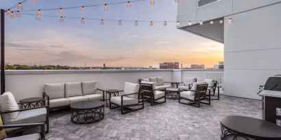 Seats in rooftop perfect for coworking at TownePlace Suites Nashville Midtown.