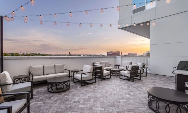 Seats in rooftop perfect for coworking at TownePlace Suites Nashville Midtown.