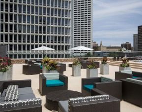 Rooftop terrace and coworking space at Crowne Plaza Atlanta-Midtown.