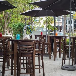 Hotel terrace with seating area at Hotel Chelsea, A South Beach Group Hotel.