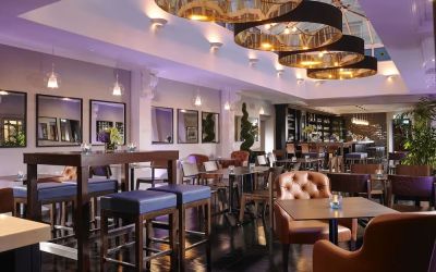 Coworking space, dining, and bar area at Temple Bar Hotel.