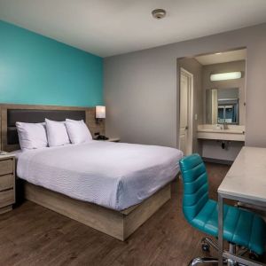 Day use room with work desk and private bathroom at Travelodge LAX By Wyndham.
