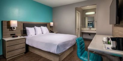 Day use room with work desk and private bathroom at Travelodge LAX By Wyndham.