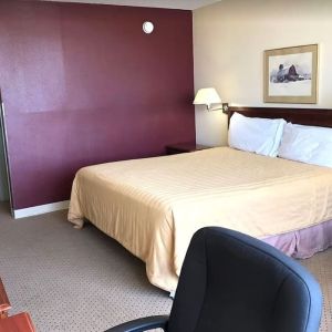 King bed at Norwood Inn & Suites La Crosse.