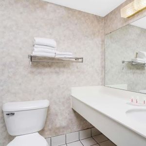 Private guest bathroom with shower and free toiletries at Norwood Inn & Suites La Crosse.