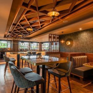 Dining area with comfortable seating at DoubleTree By Hilton Newcastle International Airport.