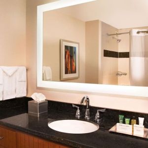 Private guest bathroom with free toiletries at Hilton Minneapolis.