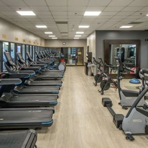 Fully equipped fitness center at Hilton Minneapolis.