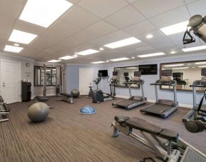 Sonesta ES Suites Dulles Airport’s fitness center is equipped with free weights, benches, and various types of exercise machine.