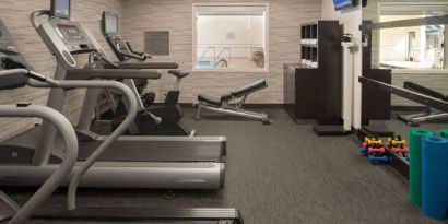 Free weights and various exercise machines are available in the hotel fitness center.