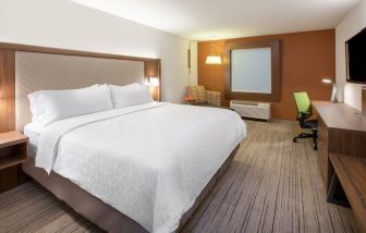King bed with private bathroom at Holiday Inn Express & Suites Yorkville.