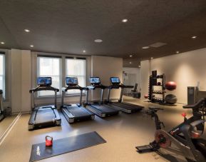 The Clift Royal Sonesta’s fitness center has numerous exercise machines and free weights, including kettlebells.