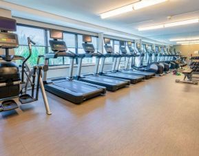 The fitness center in Sonesta San Jose is fully equipped with racks of free weights, benches, and assorted exercise machines including treadmills and ellipticals.