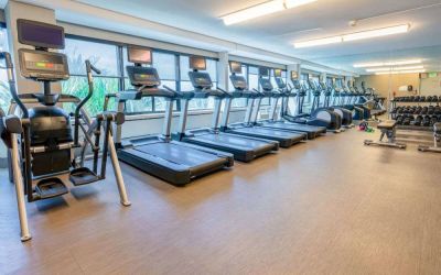 The fitness center in Sonesta San Jose is fully equipped with racks of free weights, benches, and assorted exercise machines including treadmills and ellipticals.