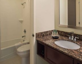 Sonesta Chicago O'Hare Airport Rosemont guest bathroom, furnished with shower and bath, lavatory, and sink.